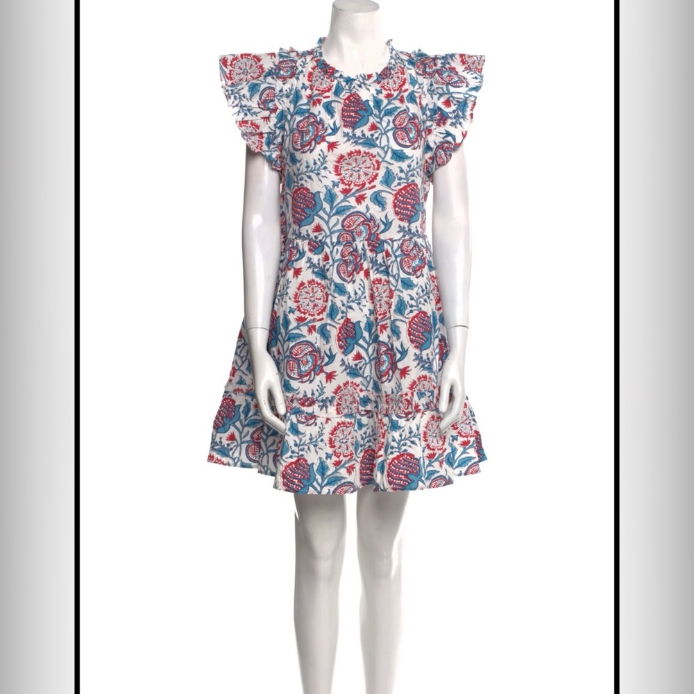 Caroline Constas White Mini Dress with Red and Blue Floral Print